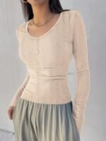 Solid Color Crew Neck T-Shirt, Casual Long Sleeve T-Shirt For Spring & Fall, Women'S Clothing