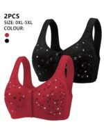 2Pcs Women'S Plus Size Soft Bra Set - Elegant Front Closure Bra & Camisole With Random Floral Print, No Padding, Wireless Support For Spring/Summer, Comfortable Undergarment, Casual Attire, Elegant Undergarment, No Padding Bra - Image 3