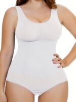 Plus Size Simple Shapewear, Women'S Plus Seamless Solid Tummy Control Full Body Shaping Slimming Leotard Jumpsuit - Image 7