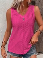 Women'S Plus Size Sleeveless Black Top With Fake Buttons - Casual V-Neck, Stretchy Fabric For Spring & Summer, Weekend Casual Wear, Casual Wear Top|Vneck Top|Stretchy Fabric - Image 5