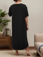 Plus Size Women'S Gray Nightgown With Bow Tie - Image 6