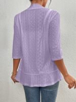 Women'S Elegant Open-Front Cardigan - Solid White, Half Sleeve, Eyelet Embroidery, Lightweight Knit, Spring/Fall Fashion Jacket, Lightweight Cardigan - Image 8