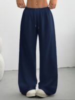 Women'S Casual Wide-Leg Joggers - Gray Drawstring Waist, Elastic Waistband, Comfortable Loose Fit For Spring/Summer/Fall, Perfect For Casual Attire, Jogging Pants - Image 3