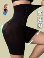 1Pc High Waist Tummy Control Panties - Elegant Seamless Waist Trainer With Butt Lifter, Sheath Briefs For Women, Flat Belly & Hip Support, Black With Golden Accents, Tummy Control Shapewear, Sleek Design, Comfortable Fit - Image 9