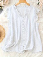 Women'S Plus Size Sleeveless Blouse - Elegant V-Neck With 3D Dot Lace Trim, Polka Dot Pattern, Ruffled Detail, Polyester, Perfect For Casual Or Formal Occasions, Casual Wear Blouses | Polka Dot Design | Delicate Lace Detailing - Image 9