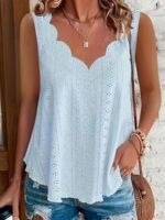 Plus Size, Women'S Plus Size Casual V-Neck Sleeveless Tank Top - Asymmetrical Hem, Jacquard Detail, Breathable Stretch Fabric, Machine Washable, All-Season Wear, Ladies Tank Tops, Offshoulder Styling, Pearlescent Sheen Finish - Image 10