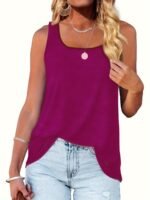 Plus Size Basic Tank Top, Women'S Plus Solid Square Neck High Stretch Summer Tank Top - Image 2