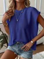 Women'S Sexy Semi-Sheer Summer Sweater Vest - Round Neck Sleeveless Light Blue Top, Hand Wash Only, Versatile Layering Piece For Casual To Dressy Outfits, Layering Fashion, Feminine Style, Fine - Image 3