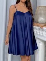 Women'S Plus Size Sexy V-Neck Night Dress, Solid Color Polyester With Elastane, Cross Strap Back, Woven Fabric, Lightweight 90G/M?, For Spring/Summer/Fall - Slight Stretch Design - Image 2