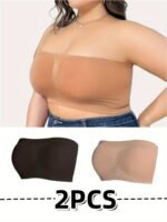 2Pcs Strapless Seamless Breathable Solid Color Comfortable Versatile Simple Sexy Plus Size Women'S Anti-Slip Ruched Bra Top Wardrobe Essential Set - Image 5