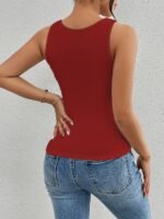 Women'S Sexy Slim Fit Sleeveless Boat Neck Tank Top - Stretchy Knit Fabric With Keyhole Cutouts, All-Season Versatile Wear, Machine Washable Solid Color, Ladies Tank Tops - Image 9