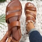 Women'S Adjustable Crisscross Strap Flat Sandals - Open-Toe Summer Beach Shoes With Buckle Closure, Soft Faux Cover & Tpr Sole, Black Casual Roman Sandals For Casual Attire, Strappy Sandals - Image 2
