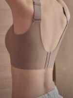 Seamless Full Coverage Bra For Women - Beige, No Underwire, Anti-Sagging, Removable Pads, Ribbed Texture, Comfort Fit, Retro Style, Hand Wash Only - Image 4