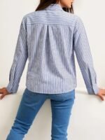 Elegant Striped Button-Up Shirt For Women - Chic Long Sleeve, Lightweight Polyester Blend, Versatile Blue With White Stripes, Ideal For Spring/Summer - Image 4