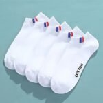 10 Pairs Men'S Athletic Crew Socks - Breathable Moisture-Wicking Polyester-Spandex Blend, Elastic Ribbed Cuff With Letter Design, Black & White Color Options, Machine Washable For Sports & Casual Wear - Image 4