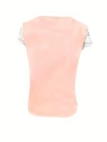 Women'S V-Neck Slim Fit Top With Contrast Lace Sleeves, Casual Solid Color Knit Polyester Blouse, All Season Stretchy Regular Length Shirt - Image 6