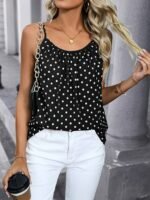 Women'S Elegant Polka Dot Sleeveless Tank Top - Backless, Stretchy & Comfortable Summer Casual Wear With Stylish White Straps And Round Neckline, Summer Tank Tops - Image 9