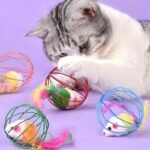 Cat Toy Cage Mouse Teaser Stick With Artificial Feather Tail Mini Ball Self-Entertaining Cat Toy - Image 6