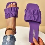 Women'S Pleated Design Slide Sandals, Casual Square Open Toe Flat Summer Shoes, Lightweight Slide Sandals - Image 7