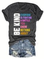 Women'S Casual Crew Neck Short Sleeve T-Shirt - "Be Kind" Inspirational Quote, Loose Fit, Geometric Pattern, Summer Essential, Summer Casual Wear | Casual Loose Fit Tee | Graphic Print Shir - Image 4