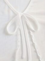 Lettuce Trim Tie Front Crop T-Shirt, Y2K Solid Color Long Sleeve T-Shirt For Spring & Fall, Women'S Clothing - Image 3