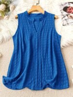 Elegant V-Neck Tank Top For Women, Made Of Solid Color Knitted Fabric, Featuring High Elasticity, Suitable For Wearing In All Seasons. - Image 4