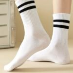 Black And White Striped Minimalist Style Sports Casual Socks (3/5 Pairs) - Image 6