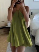 Women'S Sexy Backless V-Neck A-Line Dress - Sleeveless, Tie-Back Waist, Flowy Orange Mini Dress For Summer, Beach & Casual Outings - Image 2