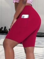 Women'S High-Waisted Plus Size Side Pocket Shorts, Breathable Workout Leggings For Women, Fitness Apparel - Image 5