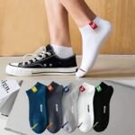 5 Pairs/10 Pairs Men'S Trendy Alphabet Pattern Socks, Polyester 95% & Elastane 5%, Knit Fabric, Anti-Odor, Shallow Cuff, All-Season Boat Socks, Machine Washable, Versatile & Fashionable - Image 2
