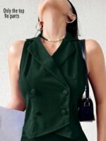 Women'S Summer Casual Solid Color Double-Breasted Vest Top, Comfortable And Elegant (Pants Not Included) - Image 5
