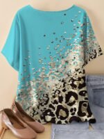 Plus Size - Plus Size Women'S Leopard Print T-Shirt - Casual & Comfortable Round Neck Short Sleeve Top, Vibrant Orange With Black & White Leopard Pattern, Lightweight Summer Tee, No Accessories Included, Leopard Print Tee, Comfortable Fashion - Image 4