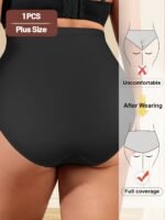 Miotan High-Waist Tummy Control Shapewear Panties For Women, Plus Size, Seamless, Comfort Fit, Butt Lifting, Breathable Polyester Blend, Black, Plus Size Panties - Image 4