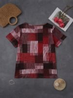 Plus Size, Plus Size Women'S Casual V-Neck Short Sleeve T-Shirt - Stretchy Patchwork Print Top With Lime Green & Purple Geometric Design, Machine Washable For Spring Summer Fall, Seasonal Fashion, Nontransparent Fabric, Highelastic Material - Image 10
