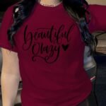 Letter Print T-Shirt, Short Sleeve Crew Neck Casual Top For Summer & Spring, Women'S Clothing