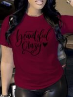 Letter Print T-Shirt, Short Sleeve Crew Neck Casual Top For Summer & Spring, Women'S Clothing