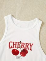 Women'S Elegant Cropped Graphic Tank Top - Cherry Print Semi-Sheer Stretchy, Round Neck Sleeveless Shirt, Machine Washable All-Season Casual Top, Ladies Tank Tops, Playful Summer Wear - Image 8