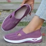 1 Pair Women'S Breathable Open Toe Sneakers, Casual All-Season Slip-On Walking Shoes, Lightweight Flat Sole With Solid Color Design, Comfortable Fabric Upper/Inner And Faux Sole - Image 11