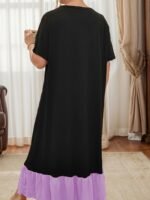 Cozy Plus Size Women'S Sleep Dress - Vintage Butterfly Print, Short Sleeve & Long Skirt Lounge Robe, Machine Washable, Autumn Winter, Home Wear - Image 4