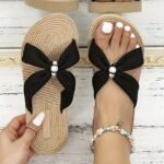 Women'S Beige Jewel Embroidery Flat Sandals - Lightweight, Comfortable Slip-On Beach Shoes With Eva Sole And Fabric Upper, Open Toe Design, Perfect For Summer, Beach Footwear|Decorative Sandals|Eva Sole Sandals - Image 4
