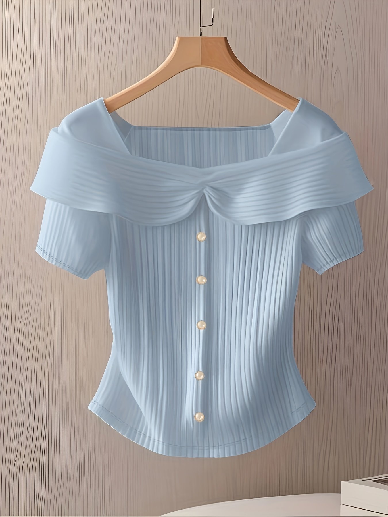 product-fancy-a1179ad9-a377-4ae9-a58d-80146430b87b.jpg Women'S Summer Short Sleeve Top - Elegant Middle Eastern-Inspired Button-Front Design, Lightweight Breathable Fabric, Machine Washable Solid Color Blouse For Casual & Formal Wear, Versatile Clothing, Sophisticated Style, Ribbed Texture, Stylish Women - Image 1
