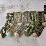 5 Pairs Floral Print Socks, Comfy & Breathable Mid Tube Socks, Women'S Stockings & Hosiery - Image 2
