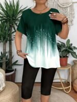 Elegant Plus Size Crew Neck T-Shirt With Floral Print - Soft Medium Stretch Fabric, Short Sleeve Top For Women, Casual Wear, All Season Tee|Floral Print Top|Comfortable Fit, Plus Size Clothing - Image 5