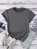 Women'S Casual Solid Color Crew Neck Short Sleeve T-Shirt - Soft Breathable Fabric, Machine Washable, Versatile Everyday Top For Spring & Summer, Ladies T Shirts, Simple Design Tee, Smooth Texture Shirt, Summer Outfit, Comfortable Tee, Basic Tee, Summer Clothing - Image 5