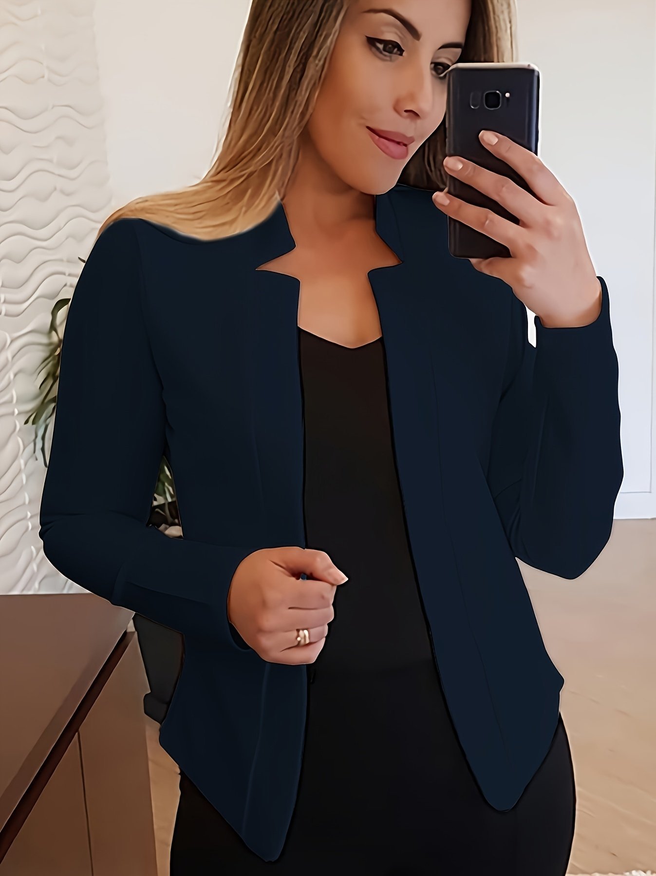 product-fancy-a22a9bd2-2377-4b2a-8715-4403455ba020.jpg Women'S Lightweight Long Sleeve Casual Blazer - Solid Color Notch Lapel Jacket For Spring & Fall, Versatile Office & Casual Attire, Spring Outerwear, Sophisticated Style, Notch Lapel Design - Image 1