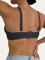 Women'S Wireless Sports Bra - Lift Support, Adjustable Straps, Contrast Trim, Comfortable Casual Attire, Black With White Accents, Non-Removable Pads, Elegant Design For Lifestyles, Sports Lingerie | Contrasting Trim Design | Smooth Texture Fabric - Image 7