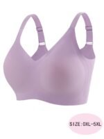 Plus Size Elegant Bra, Women'S Plus Seamless Solid Full Cover Comfort Simple Bra With Removable Pads - Image 5