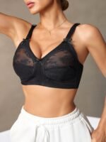 Brelegant Black Lace Wireless Bra With Bow Detail - Breathable, High Support, Full Coverage, Semi-Sheer Design For Women, Full Coverage Lingerie | Sophisticated Style | Underwirefree Support