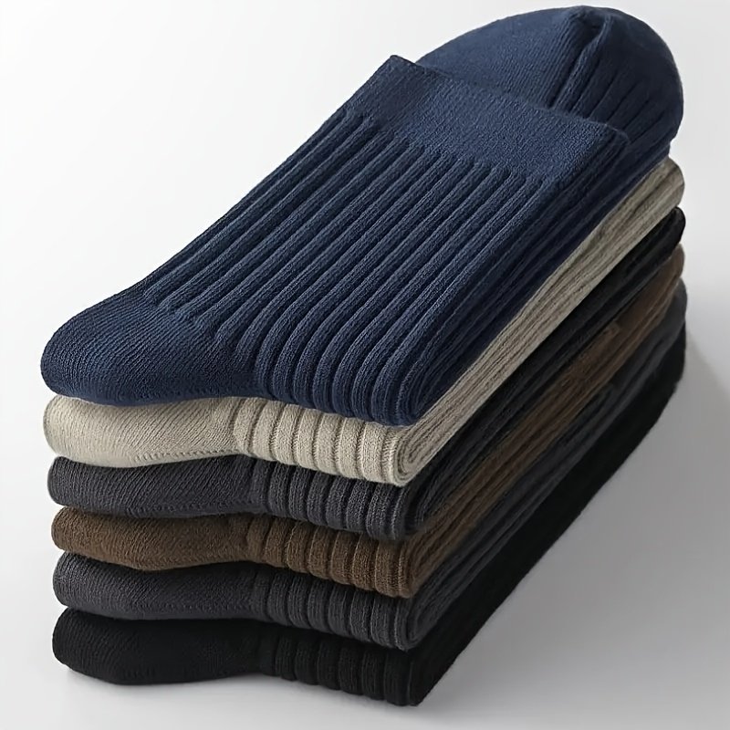 product-fancy-a358149e-c9ae-4510-a9bc-b6089c7f6c9c.jpg 5 Pairs Of Men'S Solid Color Crew Socks, Sweat-Absorbing And Breathable, Suitable For All Seasons Wear, Business Socks, Sports Socks, Men'S And Women'S Socks, Sweat-Resistant - Image 1