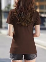 Women'S Elegant Casual T-Shirt, Solid Color Polyester Knit Fabric, 95% Polyester 5% Elastane, V-Neck Lapel Collar, Regular Length, Summer Season, 180G/M? - Festive Collection - Image 10